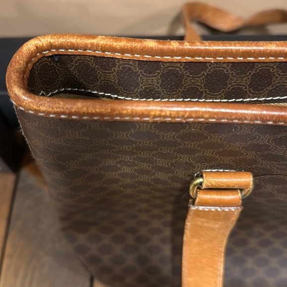 Auth Vintage Celine Macadam Shoulder Bag – Brown Monogram w Tan Leather Trim - Picture 6 of 8